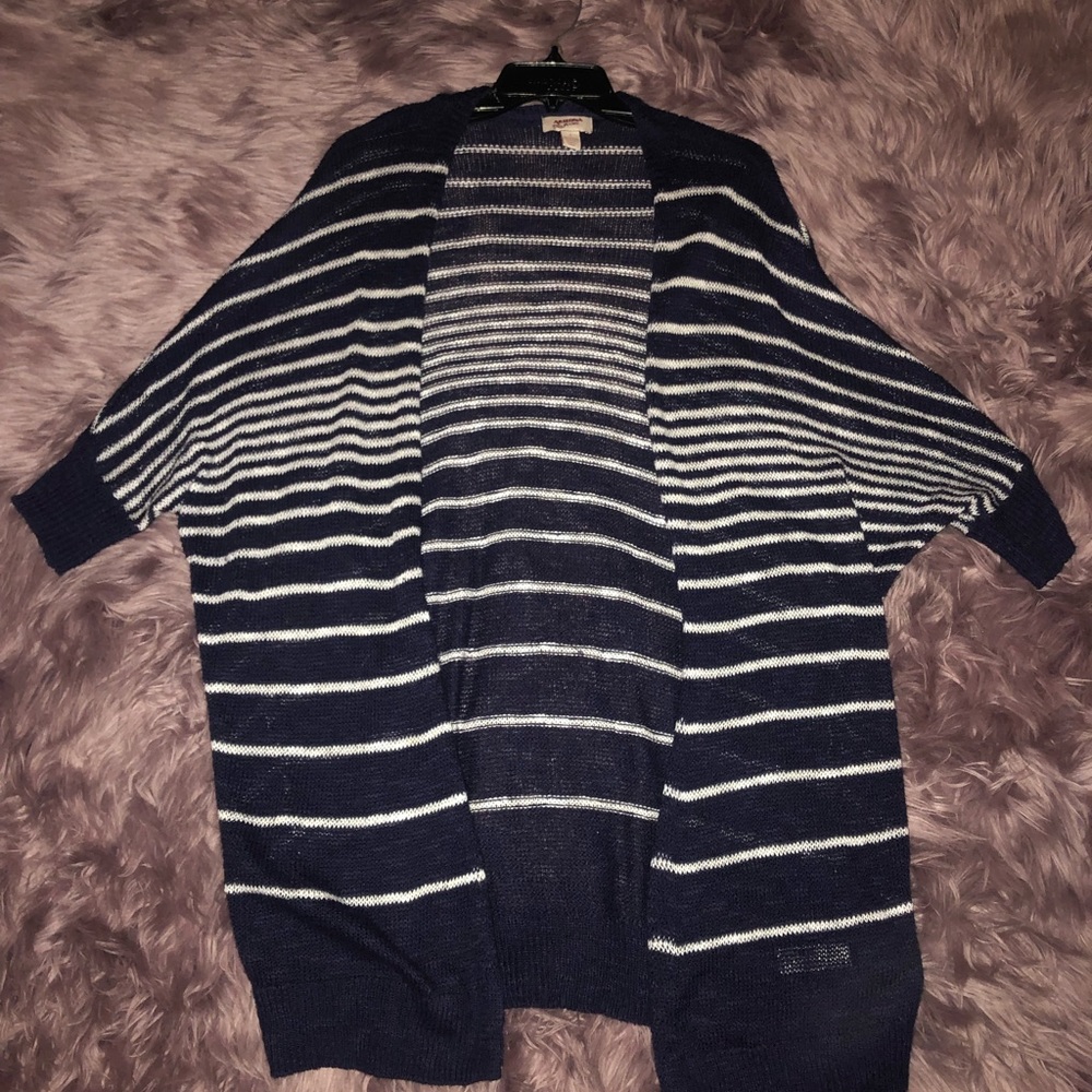 Navy Blue and White Striped Cardigan